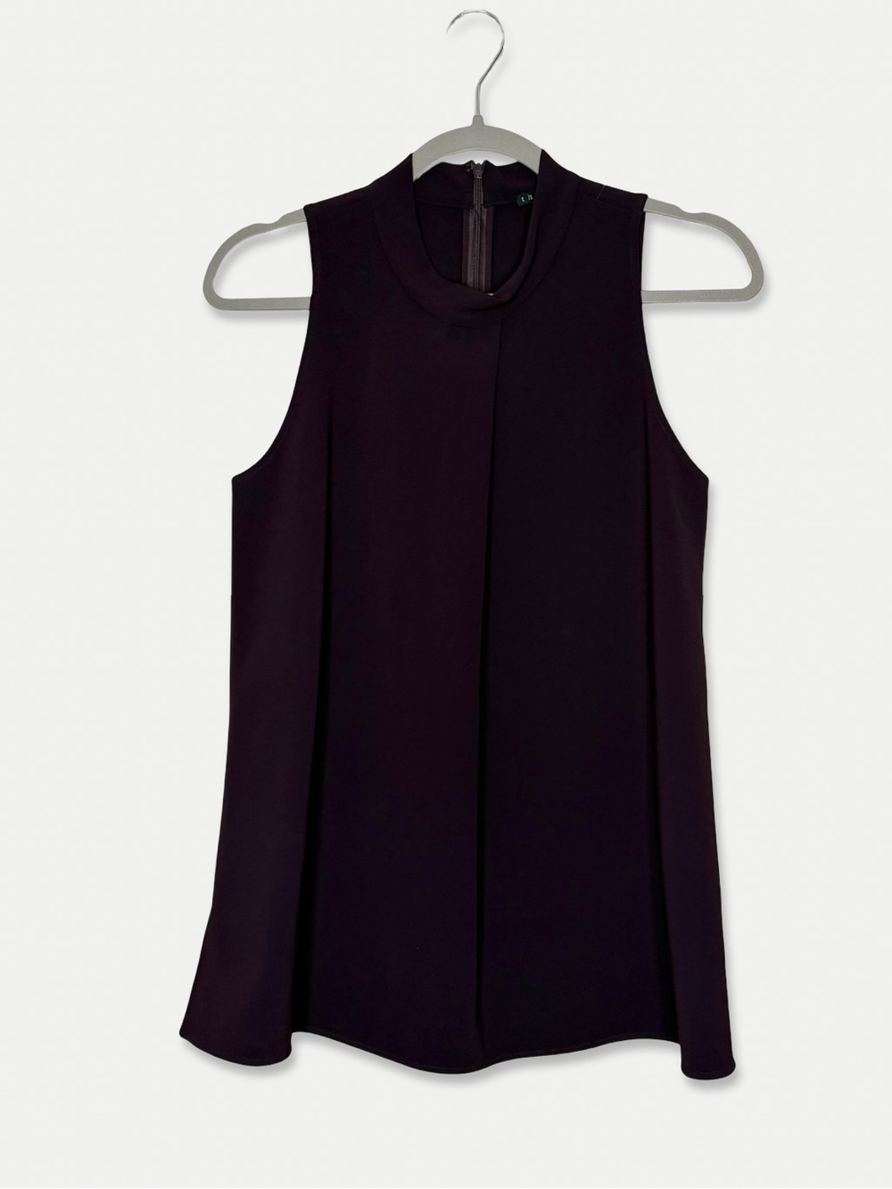 Theory Women’s S Plum Purple Sleeveless Mock Neck Trapeze Tunic Top Made USA